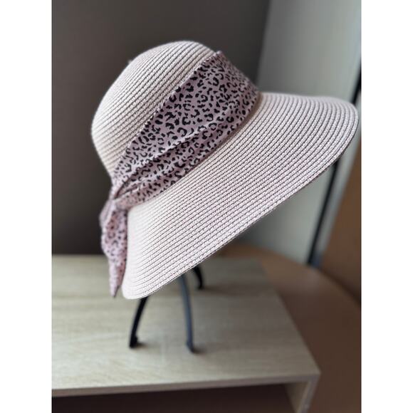 Magid Hats Pink Wide Brim Sun Hat with Animal Print Scarf, 4" Brim - Picture 2 of 8